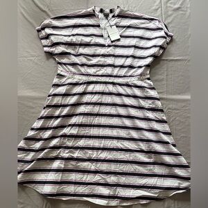 NWT Who What Wear White Striped Dress 3X | Cinched Waist & Sleeve | Short Sleeve
